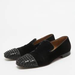 Pre Owned Christian Louboutin Black Velvet Spooky Spikes Smoking Slippers Size 41