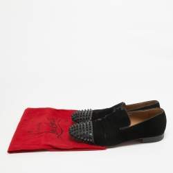Pre Owned Christian Louboutin Black Velvet Spooky Spikes Smoking Slippers Size 41