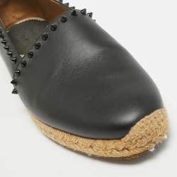 Christian Louboutin Black Leather Spikes Ares Espadrilles Flats Size  41