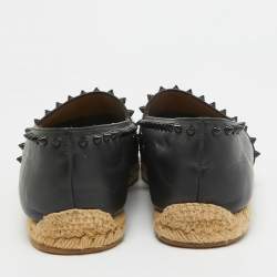 Christian Louboutin Black Leather Spikes Ares Espadrilles Flats Size  41