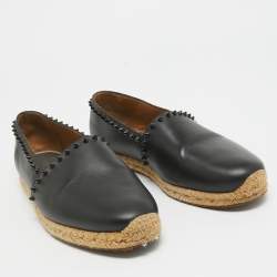 Christian Louboutin Black Leather Spikes Ares Espadrilles Flats Size  41
