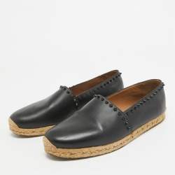 Christian Louboutin Black Leather Spikes Ares Espadrilles Flats Size  41
