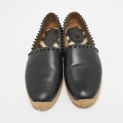 Christian Louboutin Black Leather Spikes Ares Espadrilles Flats Size  41