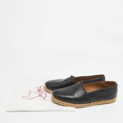 Christian Louboutin Black Leather Spikes Ares Espadrilles Flats Size  41