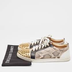 Christian Louboutin Tricolor Snakeskin and Leather Louis Junior Spikes Sneakers Size 41.5