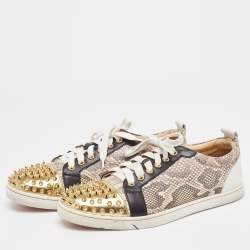Christian Louboutin Tricolor Snakeskin and Leather Louis Junior Spikes Sneakers Size 41.5