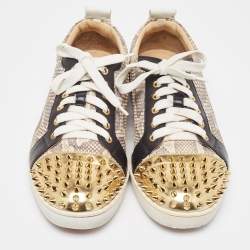Christian Louboutin Tricolor Snakeskin and Leather Louis Junior Spikes Sneakers Size 41.5
