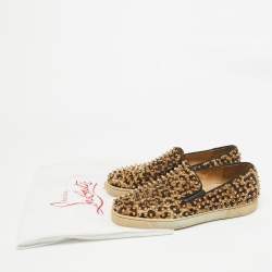 Christian Louboutin Beige/Brown Leopard Print Calf Hair Spike Pik Boat Sneakers Size 40.5