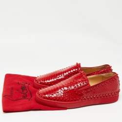 Christian Louboutin Red Python Spike Pik Boat Sneakers Size 42.5