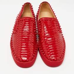 Christian Louboutin Red Python Spike Pik Boat Sneakers Size 42.5