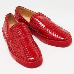 Christian Louboutin Red Python Spike Pik Boat Sneakers Size 42.5