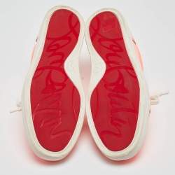 Christian Louboutin Neon Peach Patent Leather Louis Junior Low Top Sneakers Size 38.5