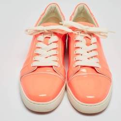 Christian Louboutin Neon Peach Patent Leather Louis Junior Low Top Sneakers Size 38.5