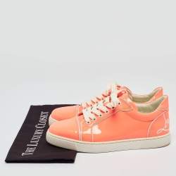 Christian Louboutin Neon Peach Patent Leather Louis Junior Low Top Sneakers Size 38.5