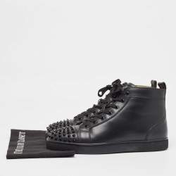 Christian Louboutin Black Leather Lou Spikes High Top Sneakers Size 42