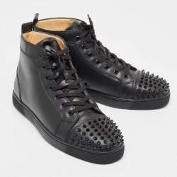 Christian Louboutin Black Leather Lou Spikes High Top Sneakers Size 42