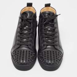 Christian Louboutin Black Leather Lou Spikes High Top Sneakers Size 42