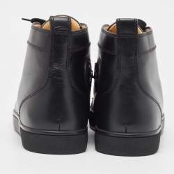 Christian Louboutin Black Leather Lou Spikes High Top Sneakers Size 42