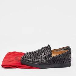 مملوكة مسبقًا Christian Louboutin Black Leather Spike Roller Boat Sneakers Size 42