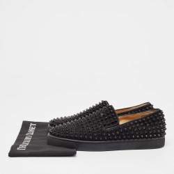 Christian Louboutin Black Suede Spike Roller Boat Sneakers Size 40.5