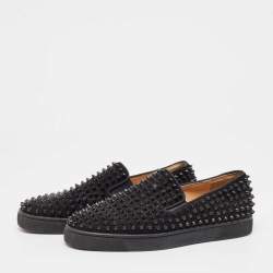 Christian Louboutin Black Suede Spike Roller Boat Sneakers Size 40.5
