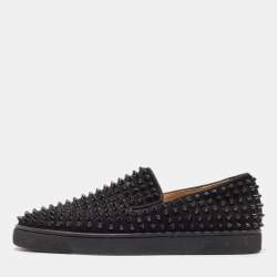 Christian Louboutin Black Suede Spike Roller Boat Sneakers Size 40.5