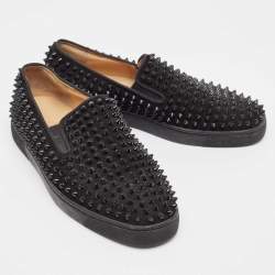 Christian Louboutin Black Suede Spike Roller Boat Sneakers Size 40.5