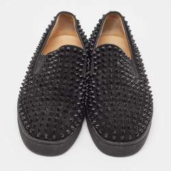 Christian Louboutin Black Suede Spike Roller Boat Sneakers Size 40.5