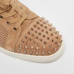 Christian Louboutin Brown Suede and Mesh Lou Spikes Sneakers Size 44.5
