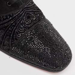 Christian Louboutin Black Suede and Embellished Velvet Greggo Oxfords Size 42