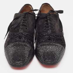Christian Louboutin Black Suede and Embellished Velvet Greggo Oxfords Size 42