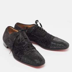Christian Louboutin Black Suede and Embellished Velvet Greggo Oxfords Size 42