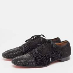 Christian Louboutin Black Suede and Embellished Velvet Greggo Oxfords Size 42