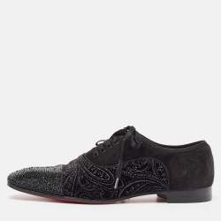Christian Louboutin Black Suede and Embellished Velvet Greggo Oxfords Size 42