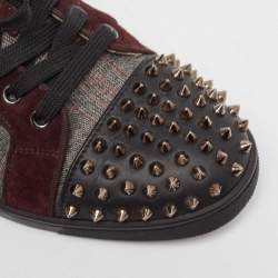 Christian Louboutin Tricolor Leather and Fabric Louis Junior Spikes Sneakers Size 41