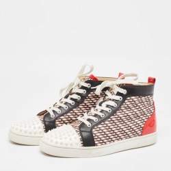 Christian Louboutin Patent Leather and Canvas Lou  Spikes Orlato High Top Sneakers Size 42.5