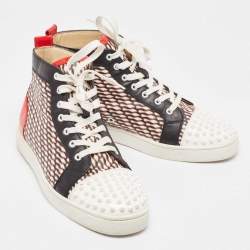 Christian Louboutin Patent Leather and Canvas Lou  Spikes Orlato High Top Sneakers Size 42.5