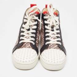 Christian Louboutin Patent Leather and Canvas Lou  Spikes Orlato High Top Sneakers Size 42.5