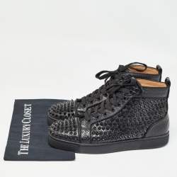 Christian Louboutin Black Python Embossed Leather Louis Spikes Sneakers Size 41