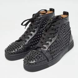 Christian Louboutin Black Python Embossed Leather Louis Spikes Sneakers Size 41