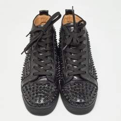 Christian Louboutin Black Python Embossed Leather Louis Spikes Sneakers Size 41