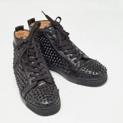 Christian Louboutin Black Python Embossed Leather Louis Spikes Sneakers Size 41