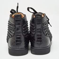 Christian Louboutin Black Python Embossed Leather Louis Spikes Sneakers Size 41