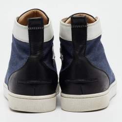 Christian Louboutin Denim and Leather Lou Degra Spiked High Top Sneakers Size 42.5