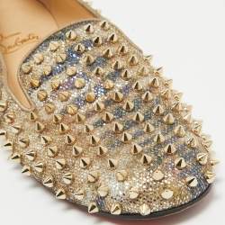 Christian Louboutin Metallic Glitter Dandelion Spikes Loafers Size 40
