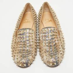 Christian Louboutin Metallic Glitter Dandelion Spikes Loafers Size 40