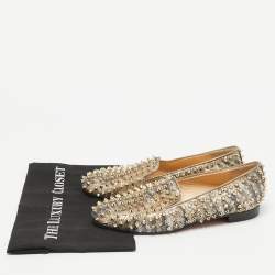 Christian Louboutin Metallic Glitter Dandelion Spikes Loafers Size 40