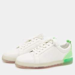 Pre Owned Christian Louboutin White/Green Leather Fun Vieira Low Top Sneakers Size 43