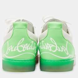 Pre Owned Christian Louboutin White/Green Leather Fun Vieira Low Top Sneakers Size 43
