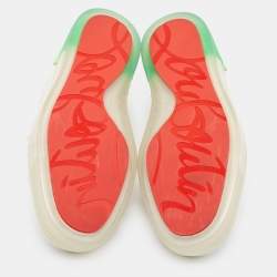 Pre Owned Christian Louboutin White/Green Leather Fun Vieira Low Top Sneakers Size 43